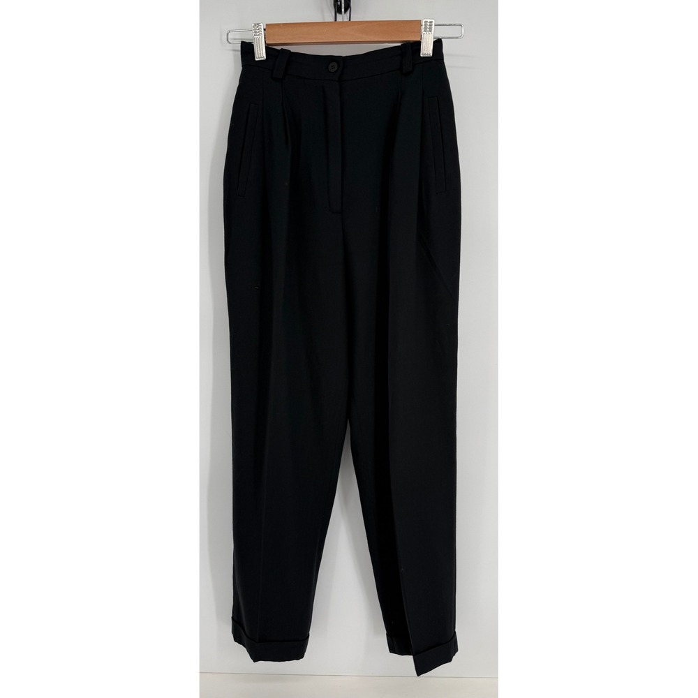 Casual Corner Petite Black Pleated Tapered Cuffed Trousers High Rise Pants 2P